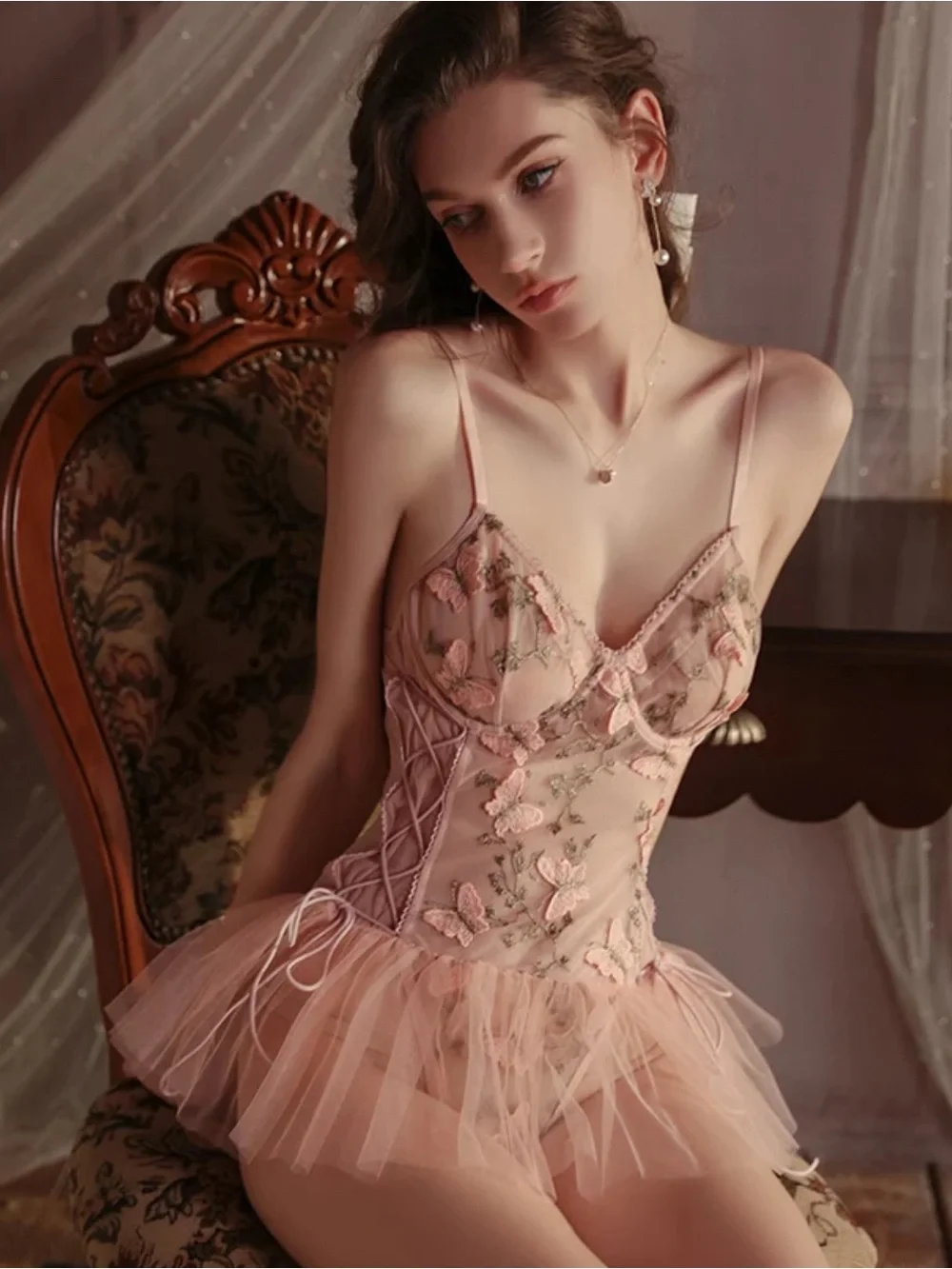 Delicate Pink Lace Ballet Teddy Bodysuit
